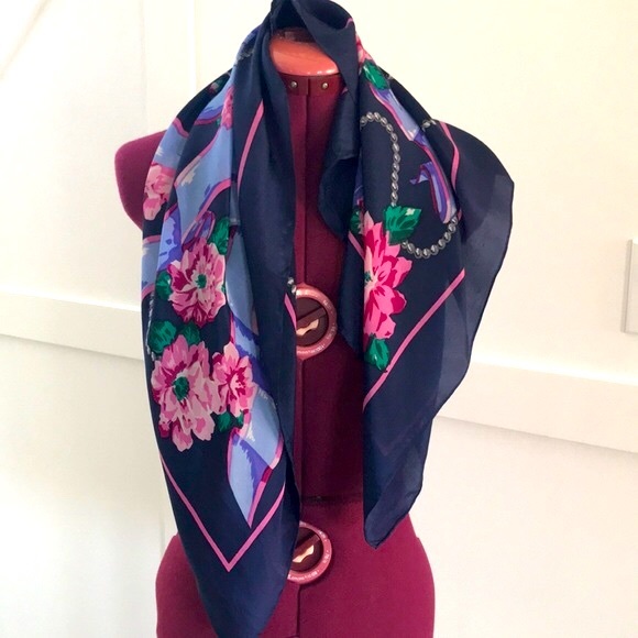Vintage Bill Blass Floral Silk Scarf - Picture 4 of 7